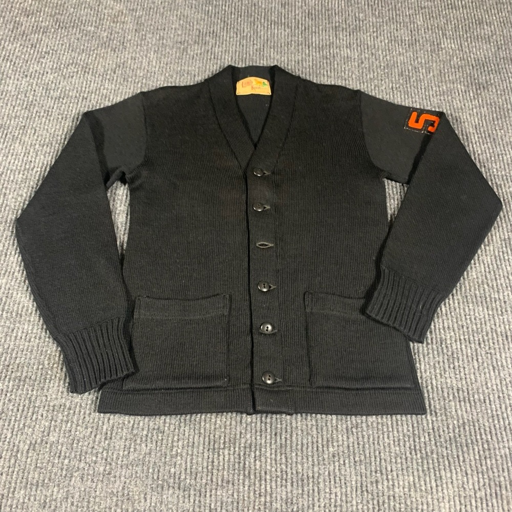 Vintage Lam Knit Sweater Womens Small Black Wool Varsity‎ School 50s Retro USA